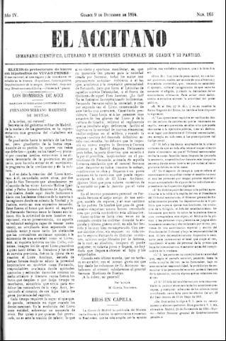 'El accitano  : periódico científico, literario y de intereses generales de Guadix y su partido' - Año IV Número 163  - 1894 diciembre 9