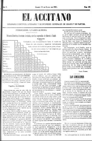 'El accitano  : periódico científico, literario y de intereses generales de Guadix y su partido' - Año V Número 168  - 1895 enero 13