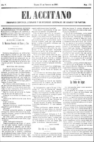 'El accitano  : periódico científico, literario y de intereses generales de Guadix y su partido' - Año V Número 174  - 1895 febrero 24