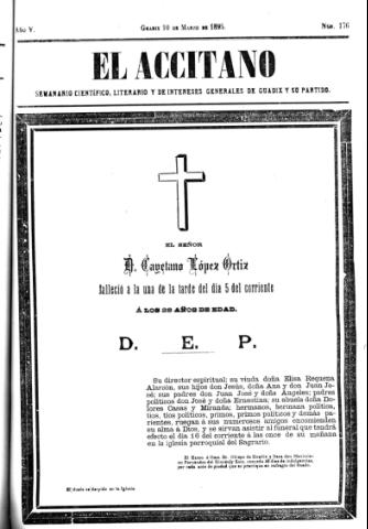 'El accitano  : periódico científico, literario y de intereses generales de Guadix y su partido' - Año V Número 176  - 1895 marzo 10