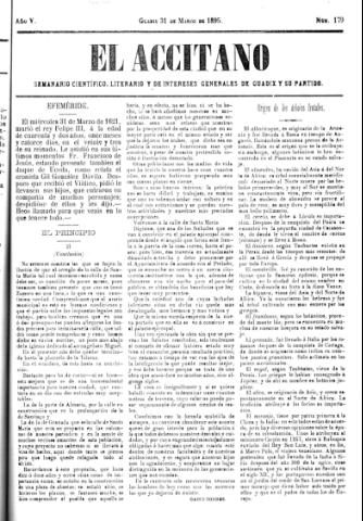 'El accitano  : periódico científico, literario y de intereses generales de Guadix y su partido' - Año V Número 179  - 1895 marzo 31