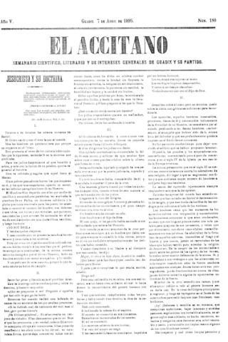 'El accitano  : periódico científico, literario y de intereses generales de Guadix y su partido' - Año V Número 180  - 1895 abril 7