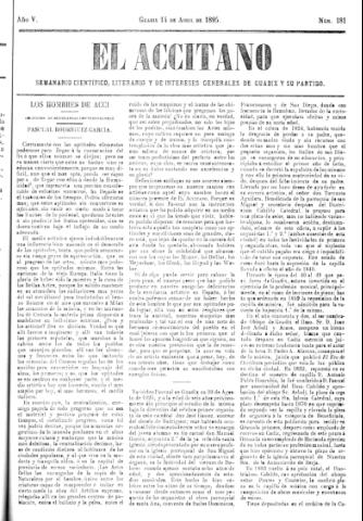 'El accitano  : periódico científico, literario y de intereses generales de Guadix y su partido' - Año V Número 181  - 1895 abril 14