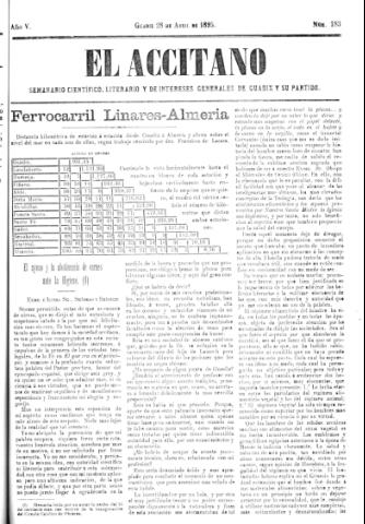'El accitano  : periódico científico, literario y de intereses generales de Guadix y su partido' - Año V Número 183  - 1895 abril 28