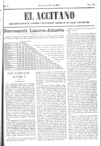 'El accitano  : periódico científico, literario y de intereses generales de Guadix y su partido' - Año V Número 184  - 1895 mayo 5