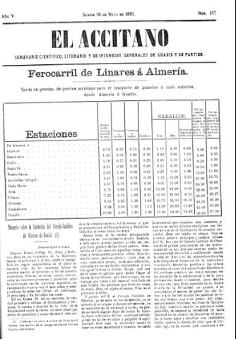 'El accitano  : periódico científico, literario y de intereses generales de Guadix y su partido' - Año V Número 187  - 1895 mayo 26