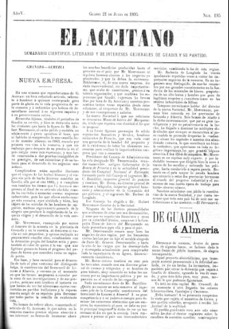 'El accitano  : periódico científico, literario y de intereses generales de Guadix y su partido' - Año V Número 195  - 1895 julio 21