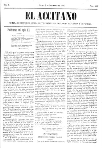 'El accitano  : periódico científico, literario y de intereses generales de Guadix y su partido' - Año V Número 202  - 1895 septiembre 8