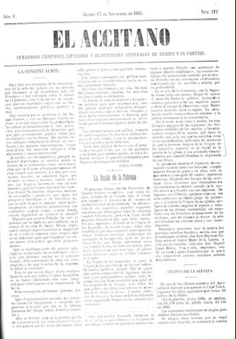 'El accitano  : periódico científico, literario y de intereses generales de Guadix y su partido' - Año V Número 212  - 1895 noviembre 17
