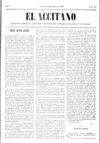 'El accitano  : periódico científico, literario y de intereses generales de Guadix y su partido' - Año V Número 215  - 1895 diciembre 8