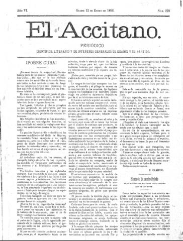 'El accitano  : periódico científico, literario y de intereses generales de Guadix y su partido' - Año VI Número 220  - 1896 enero 12