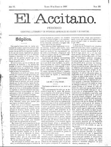 'El accitano  : periódico científico, literario y de intereses generales de Guadix y su partido' - Año VI Número 221  - 1896 enero 19