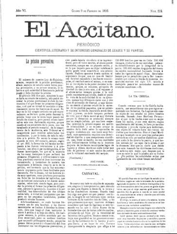 'El accitano  : periódico científico, literario y de intereses generales de Guadix y su partido' - Año VI Número 224  - 1896 febrero 9