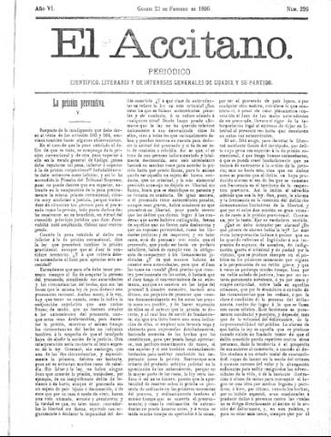 'El accitano  : periódico científico, literario y de intereses generales de Guadix y su partido' - Año VI Número 226  - 1896 febrero 23