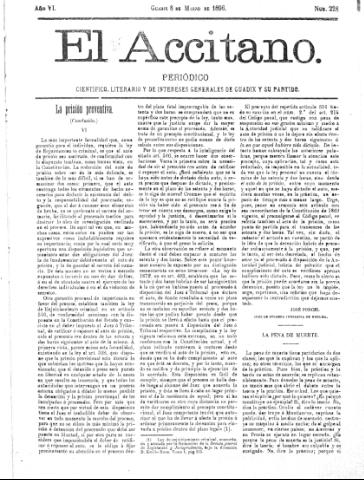 'El accitano  : periódico científico, literario y de intereses generales de Guadix y su partido' - Año VI Número 228  - 1896 marzo 8