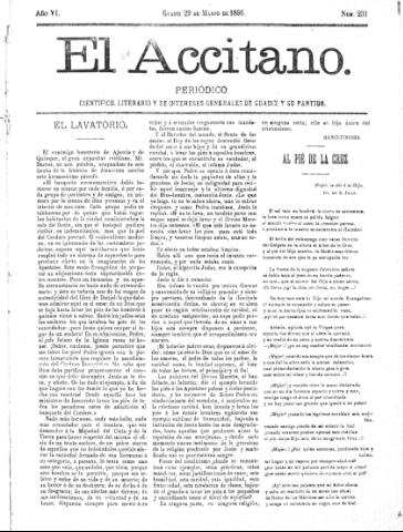 'El accitano  : periódico científico, literario y de intereses generales de Guadix y su partido' - Año VI Número 231  - 1896 marzo 29