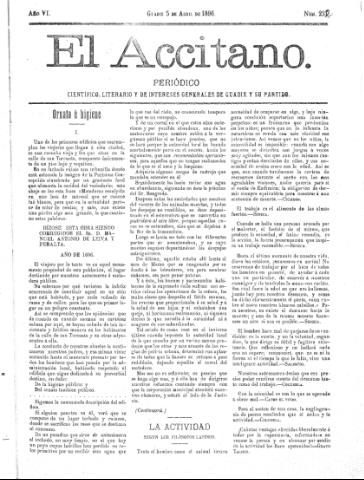 'El accitano  : periódico científico, literario y de intereses generales de Guadix y su partido' - Año VI Número 232  - 1896 abril 5