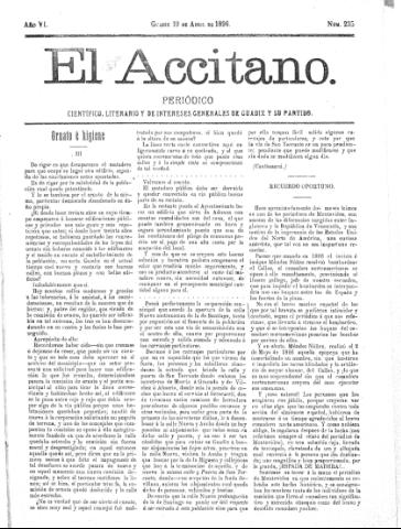 'El accitano  : periódico científico, literario y de intereses generales de Guadix y su partido' - Año VI Número 235  - 1896 abril 19