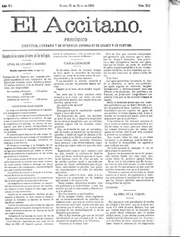 'El accitano  : periódico científico, literario y de intereses generales de Guadix y su partido' - Año VI Número 242  - 1896 mayo 31
