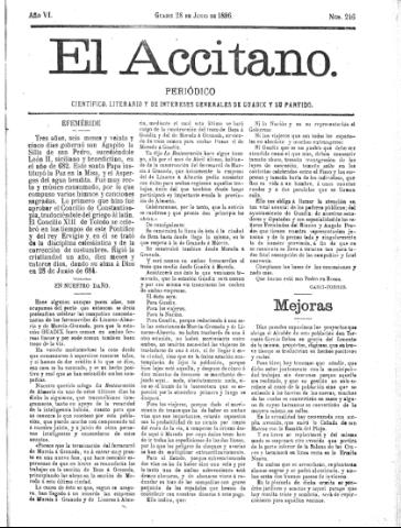 'El accitano  : periódico científico, literario y de intereses generales de Guadix y su partido' - Año VI Número 246  - 1896 junio 28