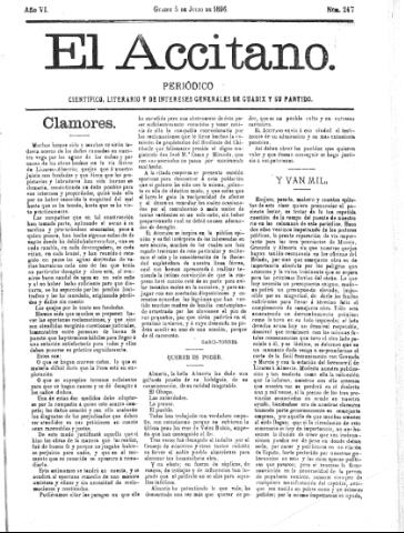 'El accitano  : periódico científico, literario y de intereses generales de Guadix y su partido' - Año VI Número 247  - 1896 julio 5