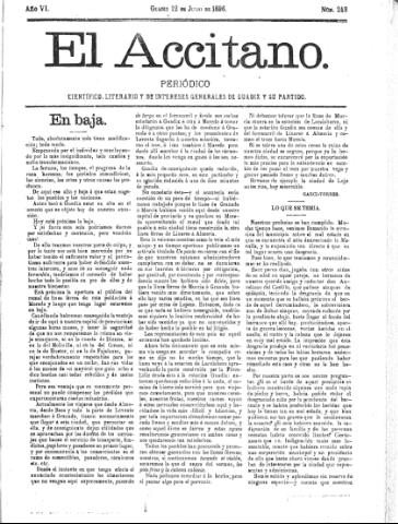 'El accitano  : periódico científico, literario y de intereses generales de Guadix y su partido' - Año VI Número 248  - 1896 julio 12