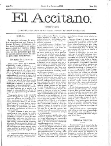 'El accitano  : periódico científico, literario y de intereses generales de Guadix y su partido' - Año VI Número 252  - 1896 agosto 9