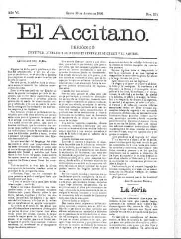 'El accitano  : periódico científico, literario y de intereses generales de Guadix y su partido' - Año VI Número 255  - 1896 agosto 30