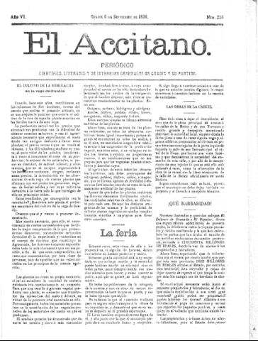 'El accitano  : periódico científico, literario y de intereses generales de Guadix y su partido' - Año VI Número 256  - 1896 septiembre 6