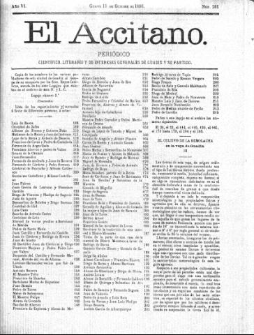'El accitano  : periódico científico, literario y de intereses generales de Guadix y su partido' - Año VI Número 261  - 1896 octubre 11