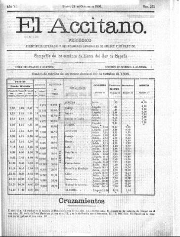 'El accitano  : periódico científico, literario y de intereses generales de Guadix y su partido' - Año VI Número 263  - 1896 octubre 25