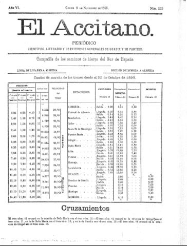 'El accitano  : periódico científico, literario y de intereses generales de Guadix y su partido' - Año VI Número 265  - 1896 noviembre 8