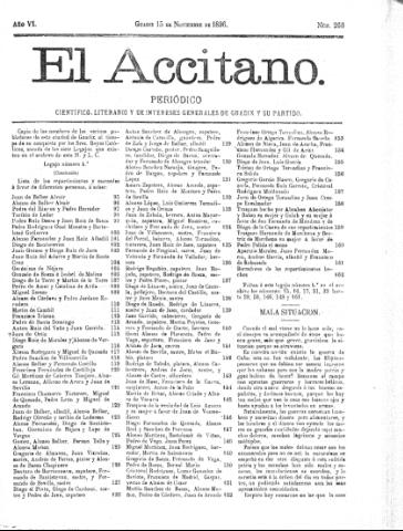 'El accitano  : periódico científico, literario y de intereses generales de Guadix y su partido' - Año VI Número 266  - 1896 noviembre 15