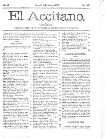 'El accitano  : periódico científico, literario y de intereses generales de Guadix y su partido' - Año VI Número 267  - 1896 noviembre 22