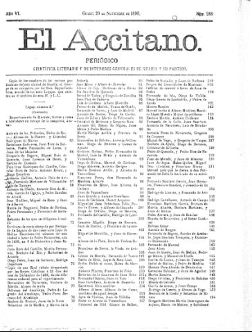 'El accitano  : periódico científico, literario y de intereses generales de Guadix y su partido' - Año VI Número 268  - 1896 noviembre 29