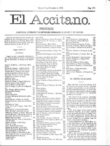 'El accitano  : periódico científico, literario y de intereses generales de Guadix y su partido' - Año VI Número 270  - 1896 diciembre 13