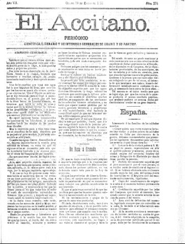 'El accitano  : periódico científico, literario y de intereses generales de Guadix y su partido' - Año VII Número 274  - 1897 enero 10