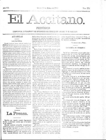 'El accitano  : periódico científico, literario y de intereses generales de Guadix y su partido' - Año VII Número 275  - 1897 enero 17