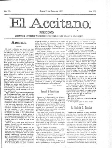 'El accitano  : periódico científico, literario y de intereses generales de Guadix y su partido' - Año VII Número 276  - 1897 enero 24