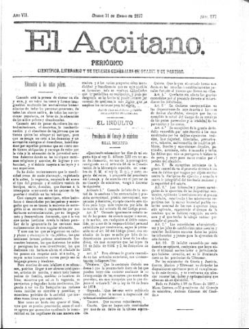 'El accitano  : periódico científico, literario y de intereses generales de Guadix y su partido' - Año VII Número 277  - 1897 enero 31