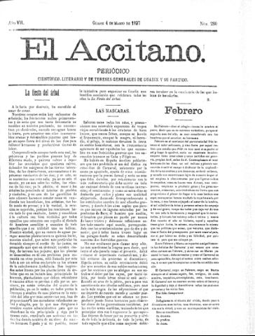 'El accitano  : periódico científico, literario y de intereses generales de Guadix y su partido' - Año VII Número 280  - 1897 marzo 4