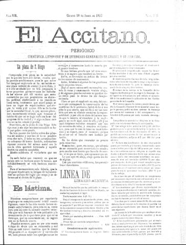 'El accitano  : periódico científico, literario y de intereses generales de Guadix y su partido' - Año VII Número 286  - 1897 abril 18