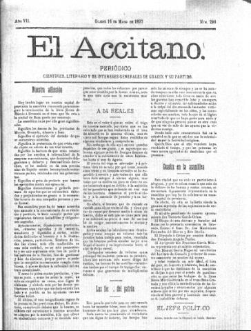 'El accitano  : periódico científico, literario y de intereses generales de Guadix y su partido' - Año VII Número 290  - 1897 mayo 16