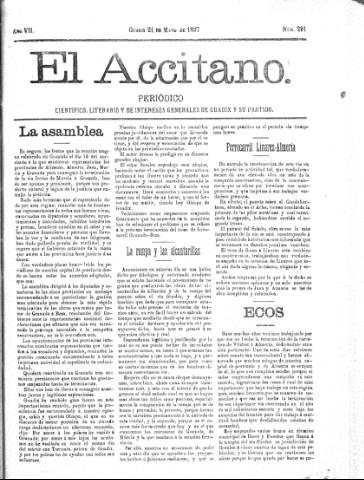'El accitano  : periódico científico, literario y de intereses generales de Guadix y su partido' - Año VII Número 291  - 1897 mayo 24