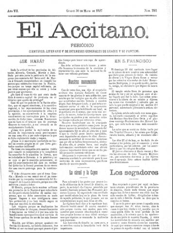 'El accitano  : periódico científico, literario y de intereses generales de Guadix y su partido' - Año VII Número 292  - 1897 mayo 30