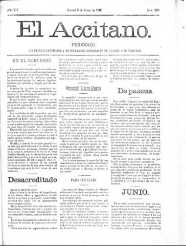 'El accitano  : periódico científico, literario y de intereses generales de Guadix y su partido' - Año VII Número 293  - 1897 junio 6