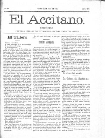'El accitano  : periódico científico, literario y de intereses generales de Guadix y su partido' - Año VII Número 296  - 1897 junio 27