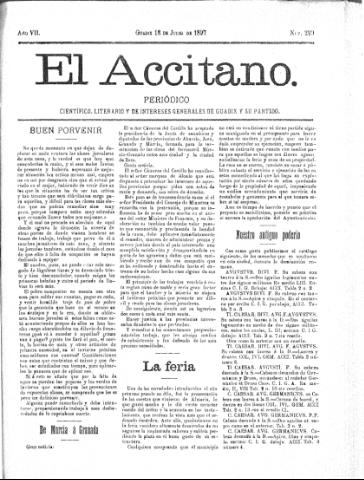 'El accitano  : periódico científico, literario y de intereses generales de Guadix y su partido' - Año VII Número 299  - 1897 julio 18