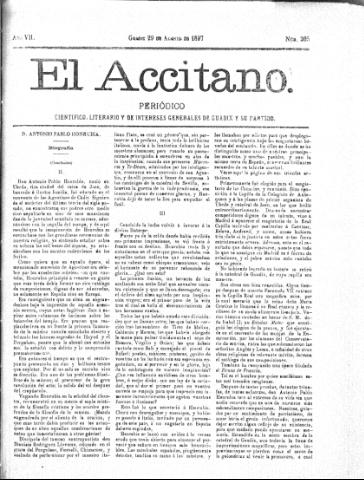 'El accitano  : periódico científico, literario y de intereses generales de Guadix y su partido' - Año VII Número 305  - 1897 agosto 29