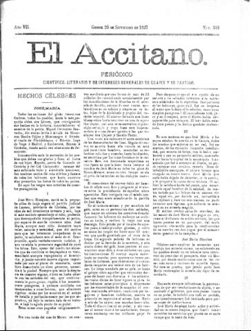 'El accitano  : periódico científico, literario y de intereses generales de Guadix y su partido' - Año VII Número 309  - 1897 septiembre 26